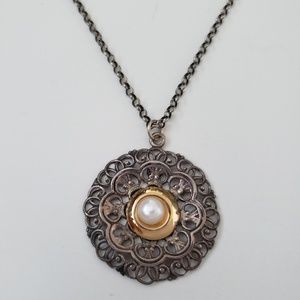 Shablool Sterling Silver 14K Yellow Gold FW Pearl Pendant Necklace